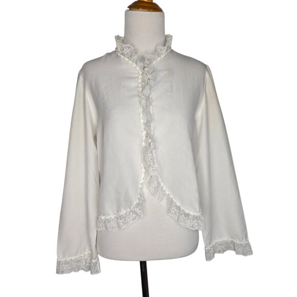 Vintage Tops - Vintage Edwardian Style Blouse Women Lace Dainty Feminine White Medium
